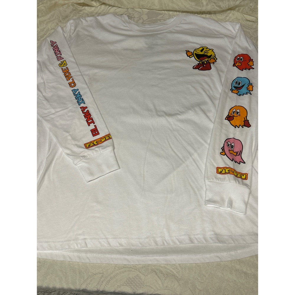 Y2K Pac Man Long Sleeve T Shirt Ghost Blinky Inky Clyde Pinky Graphic White XL‎